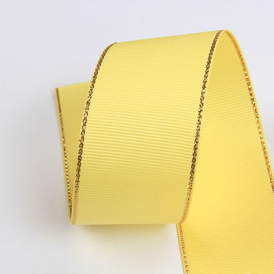 2.5cm Polyester Złota krawędź Dwukrotna twarz Grosgrain wstążka do choinki i rękojeści torebki