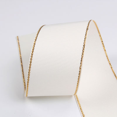 2.5cm Polyester Złota krawędź Dwukrotna twarz Grosgrain wstążka do choinki i rękojeści torebki