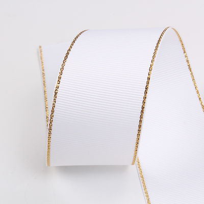 2.5cm Polyester Złota krawędź Dwukrotna twarz Grosgrain wstążka do choinki i rękojeści torebki