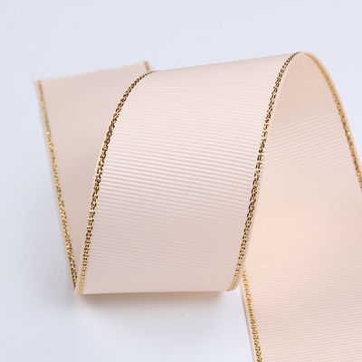 2.5cm Polyester Złota krawędź Dwukrotna twarz Grosgrain wstążka do choinki i rękojeści torebki