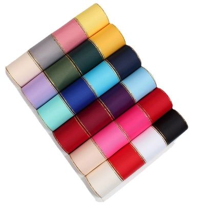 2.5cm Polyester Złota krawędź Dwukrotna twarz Grosgrain wstążka do choinki i rękojeści torebki