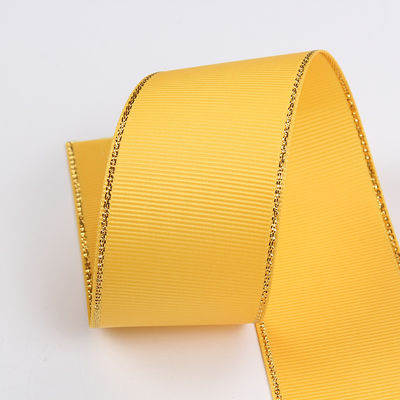 2.5cm Polyester Złota krawędź Dwukrotna twarz Grosgrain wstążka do choinki i rękojeści torebki