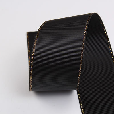 2.5cm Polyester Złota krawędź Dwukrotna twarz Grosgrain wstążka do choinki i rękojeści torebki