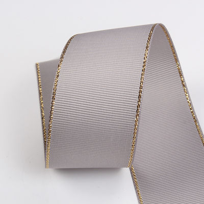 2.5cm Polyester Złota krawędź Dwukrotna twarz Grosgrain wstążka do choinki i rękojeści torebki