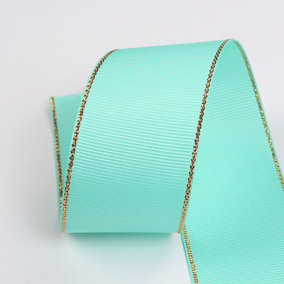 2.5cm Polyester Złota krawędź Dwukrotna twarz Grosgrain wstążka do choinki i rękojeści torebki