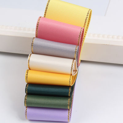 2.5cm Polyester Złota krawędź Dwukrotna twarz Grosgrain wstążka do choinki i rękojeści torebki