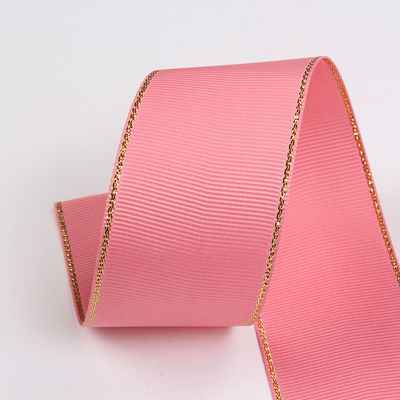 2.5cm Polyester Złota krawędź Dwukrotna twarz Grosgrain wstążka do choinki i rękojeści torebki
