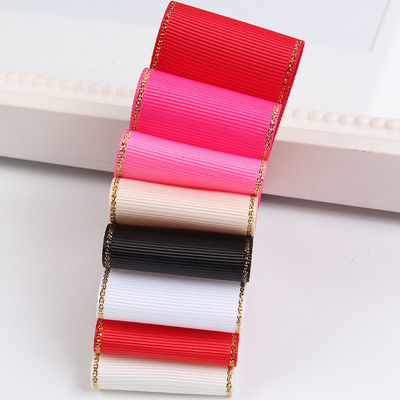 2.5cm Polyester Złota krawędź Dwukrotna twarz Grosgrain wstążka do choinki i rękojeści torebki