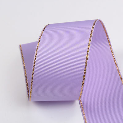 2.5cm Polyester Złota krawędź Dwukrotna twarz Grosgrain wstążka do choinki i rękojeści torebki