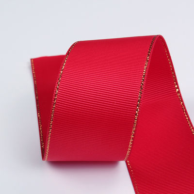 2.5cm Polyester Złota krawędź Dwukrotna twarz Grosgrain wstążka do choinki i rękojeści torebki