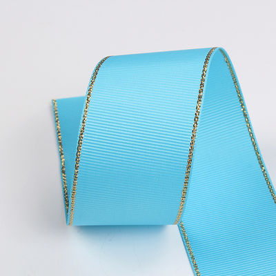 2.5cm Polyester Złota krawędź Dwukrotna twarz Grosgrain wstążka do choinki i rękojeści torebki