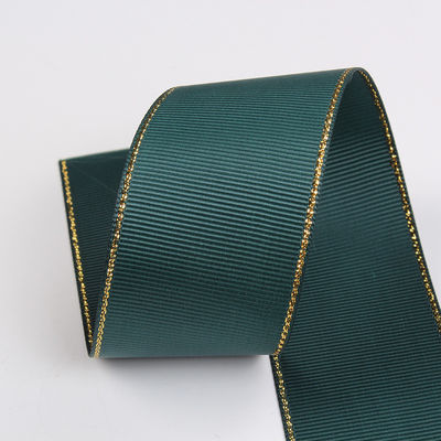 2.5cm Polyester Złota krawędź Dwukrotna twarz Grosgrain wstążka do choinki i rękojeści torebki
