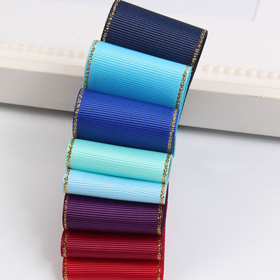 2.5cm Polyester Złota krawędź Dwukrotna twarz Grosgrain wstążka do choinki i rękojeści torebki