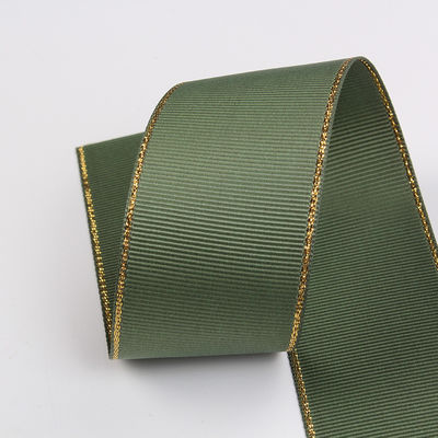 2.5cm Polyester Złota krawędź Dwukrotna twarz Grosgrain wstążka do choinki i rękojeści torebki