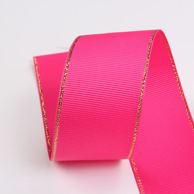 2.5cm Polyester Złota krawędź Dwukrotna twarz Grosgrain wstążka do choinki i rękojeści torebki