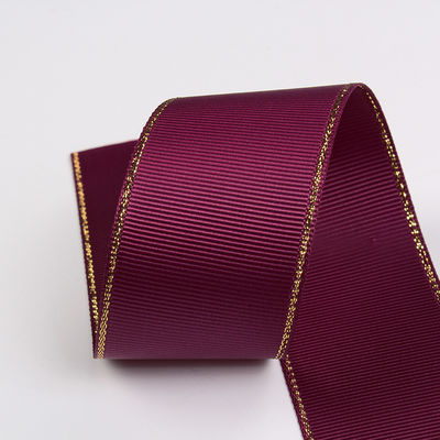 2.5cm Polyester Złota krawędź Dwukrotna twarz Grosgrain wstążka do choinki i rękojeści torebki