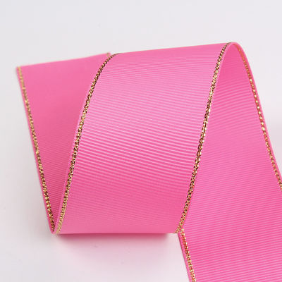 2.5cm Polyester Złota krawędź Dwukrotna twarz Grosgrain wstążka do choinki i rękojeści torebki