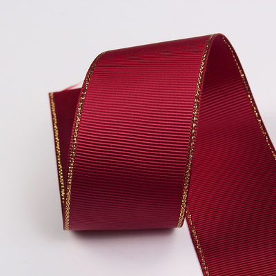 2.5cm Polyester Złota krawędź Dwukrotna twarz Grosgrain wstążka do choinki i rękojeści torebki