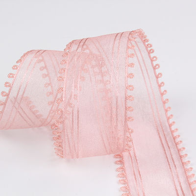 16mm-38mm Rolls Of Organza Ribbon Podwójny okrągły krawędź Czerwona przejrzysta wstążka