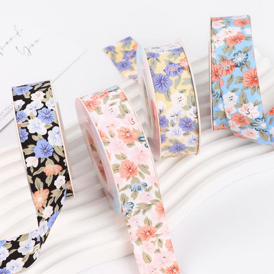 Kwitki kwiatowe Wydrukowana wstążka bawełniana 25mm Personalized Gift Ribbon