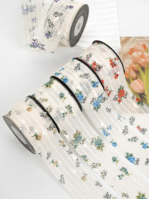 Kwiatowo wydrukowana, spersonalizowana wstążka do organzy 4cm Flora Ivory