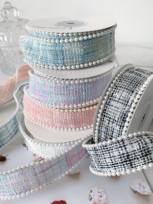 25mm polyester wstążka siatka plaid wstążka Pearl Edge OEM ODM