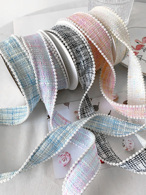 25mm polyester wstążka siatka plaid wstążka Pearl Edge OEM ODM