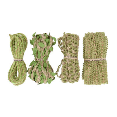 Włókno z płytki liściastej, ciemnozielone, 2mm-15mm*10y Jute Wired Ribbon