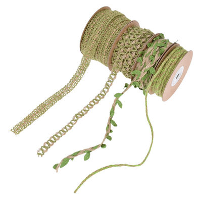 Włókno z płytki liściastej, ciemnozielone, 2mm-15mm*10y Jute Wired Ribbon