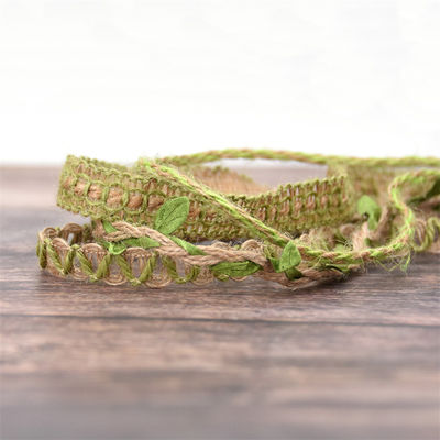 Włókno z płytki liściastej, ciemnozielone, 2mm-15mm*10y Jute Wired Ribbon
