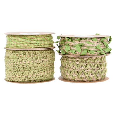 Włókno z płytki liściastej, ciemnozielone, 2mm-15mm*10y Jute Wired Ribbon