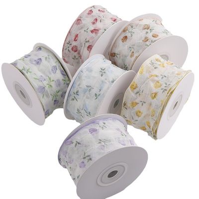 40mm 50mm Organza wstążka z kwiatowej drukowanej wstążki poliestrowej OEM Eco Friendly
