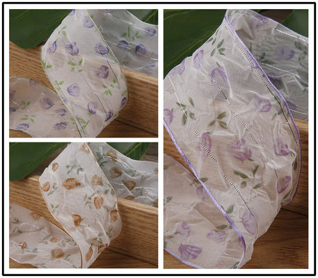 40mm 50mm Organza wstążka z kwiatowej drukowanej wstążki poliestrowej OEM Eco Friendly