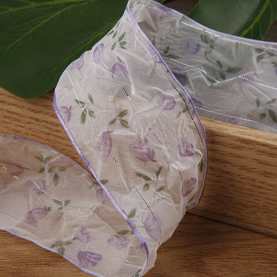 40mm 50mm Organza wstążka z kwiatowej drukowanej wstążki poliestrowej OEM Eco Friendly
