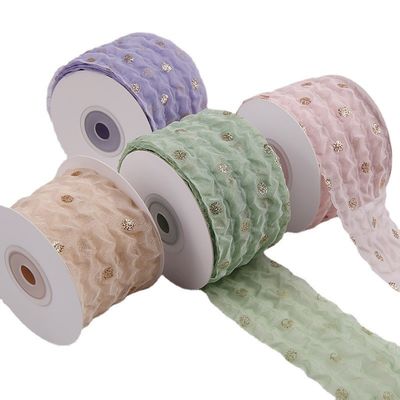 50 mm wstążka organza z wzorem kropki złota folia Drukowany poliester wstążka organza OEM przyjazny dla środowiska