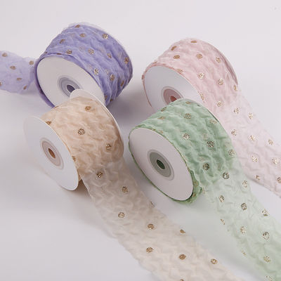 50 mm wstążka organza z wzorem kropki złota folia Drukowany poliester wstążka organza OEM przyjazny dla środowiska