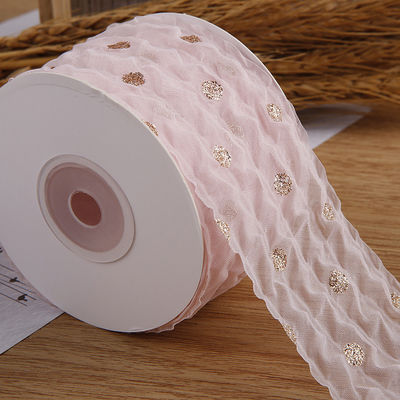 50 mm wstążka organza z wzorem kropki złota folia Drukowany poliester wstążka organza OEM przyjazny dla środowiska