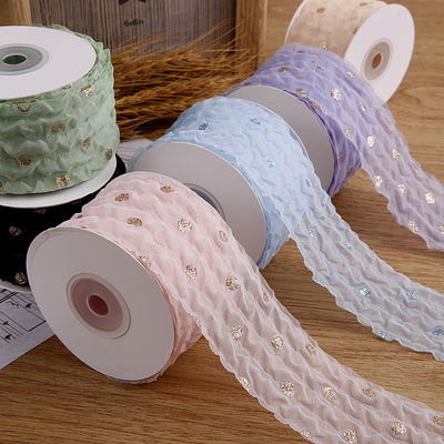 50 mm wstążka organza z wzorem kropki złota folia Drukowany poliester wstążka organza OEM przyjazny dla środowiska