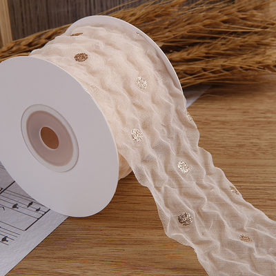 50 mm wstążka organza z wzorem kropki złota folia Drukowany poliester wstążka organza OEM przyjazny dla środowiska