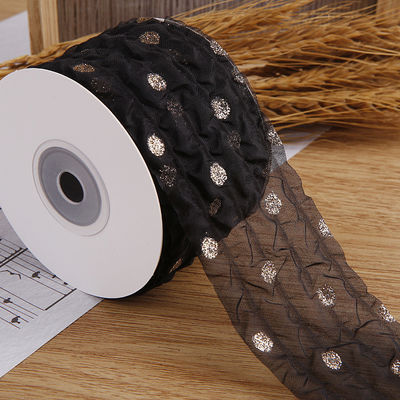 50 mm wstążka organza z wzorem kropki złota folia Drukowany poliester wstążka organza OEM przyjazny dla środowiska