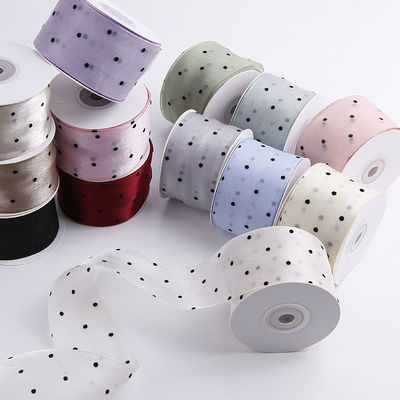 25mm-50mm wstążka organza z wzorem kropki Drukowany poliester wstążka organza OEM przyjazny dla środowiska