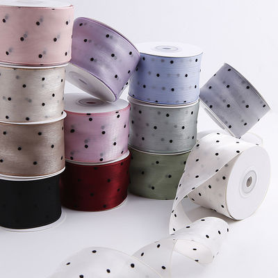 25mm-50mm wstążka organza z wzorem kropki Drukowany poliester wstążka organza OEM przyjazny dla środowiska