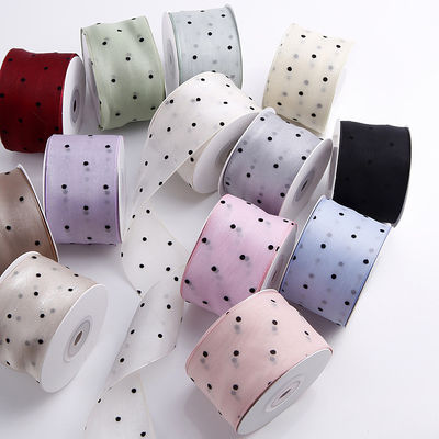 25mm-50mm wstążka organza z wzorem kropki Drukowany poliester wstążka organza OEM przyjazny dla środowiska