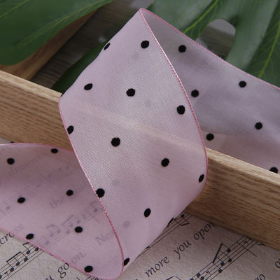 25mm-50mm wstążka organza z wzorem kropki Drukowany poliester wstążka organza OEM przyjazny dla środowiska